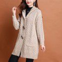 Hooded mid length knitted cardigan for women's autumn and winter clothing, thickened cashmere outer layer, sweater jacket
