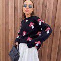 Printed sweater women's loose top casual lazy style long sleeved knitted sweater women