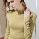 Solid color minimalist base sweater for women, long sleeved semi high neck wool sweater for inner wear
