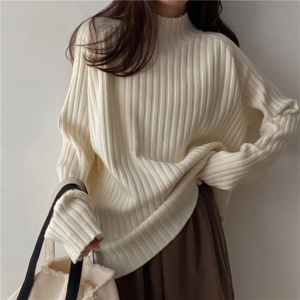 Knitted sweater, women's Korean version, loose and slim, lazy style, inner top, half high neck, bottom layer, thick shirt
