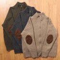 Retro knitted elbow patch stand up collar cardigan men's loose casual sweater jacket