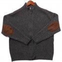 Retro knitted elbow patch stand up collar cardigan men's loose casual sweater jacket
