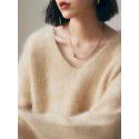 Soft and sticky imitation mink fur V-neck long sleeved sweater for women in autumn and winter, lazy style loose knit sweater, fashionable top