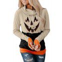 Halloween sports hoodie with thumb cover, round neck, long sleeved women's top, T-shirt