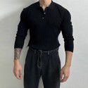 Long sleeved T-shirt men's polo shirt light mature style ribbed knitted T-shirt
