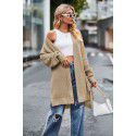 New women's solid color loose knit sweater women's pocket jacket sweater women