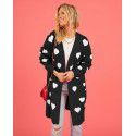 Heart knitted cardigan with heart pocket, V-neck mid length jacket for women
