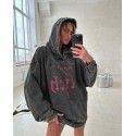 Retro washed water vintage hooded sweatshirt for women, autumn and winter jacket for women, American high street loose casual tattered top for women