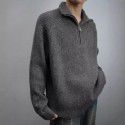 Versatile Half Zipper Sweater with Men's Shoulder Pullover and Collar Design, Dark Grey Heavy duty Knitted Sweater