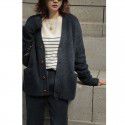 Woolen sweater, women's round neck striped pullover sweater, loose cashmere knit sweater as base