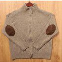 Retro knitted elbow patch stand up collar cardigan men's loose casual sweater jacket
