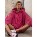 Retro washed water vintage hooded sweatshirt for women, autumn and winter jacket for women, American high street loose casual tattered top for women