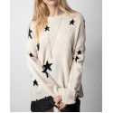 Star pattern broken hole cashmere loose fitting women's knitted sweater sweater