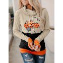 Halloween sports hoodie with thumb cover, round neck, long sleeved women's top, T-shirt