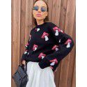Printed sweater women's loose top casual lazy style long sleeved knitted sweater women
