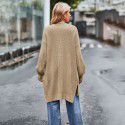 New women's solid color loose knit sweater women's pocket jacket sweater women