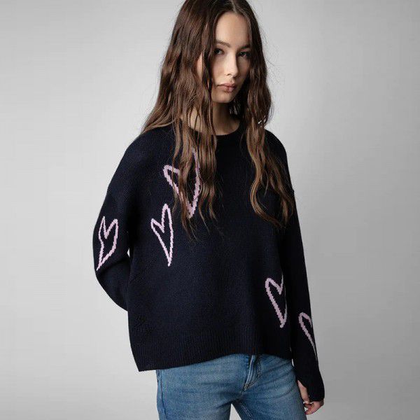 Handmade hanging cashmere knitted sweater for women, loose fitting sweater