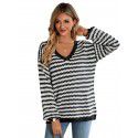 Winter casual women's V-neck loose striped long sleeved sweater