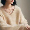 Soft and sticky imitation mink fur V-neck long sleeved sweater for women in autumn and winter, lazy style loose knit sweater, fashionable top