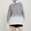 Gradient sweater for women, loose and slimming, mid to long, lazy style round neck knit top