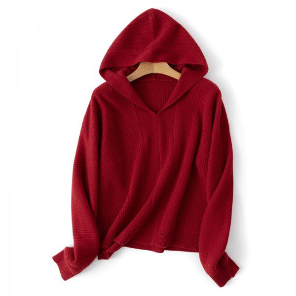 Soft and warm hooded sweatshirt loose fit thick knit sweater for women in autumn and winter