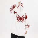 Personalized street woolen embroidery spider pattern trendy long sleeved hooded loose zipper hoodie