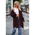 New women's solid color loose knit sweater women's pocket jacket sweater women