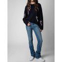 Handmade hanging cashmere knitted sweater for women, loose fitting sweater