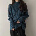 Knitted sweater, women's Korean version, loose and slim, lazy style, inner top, half high neck, bottom layer, thick shirt