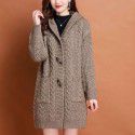 Hooded mid length knitted cardigan for women's autumn and winter clothing, thickened cashmere outer layer, sweater jacket