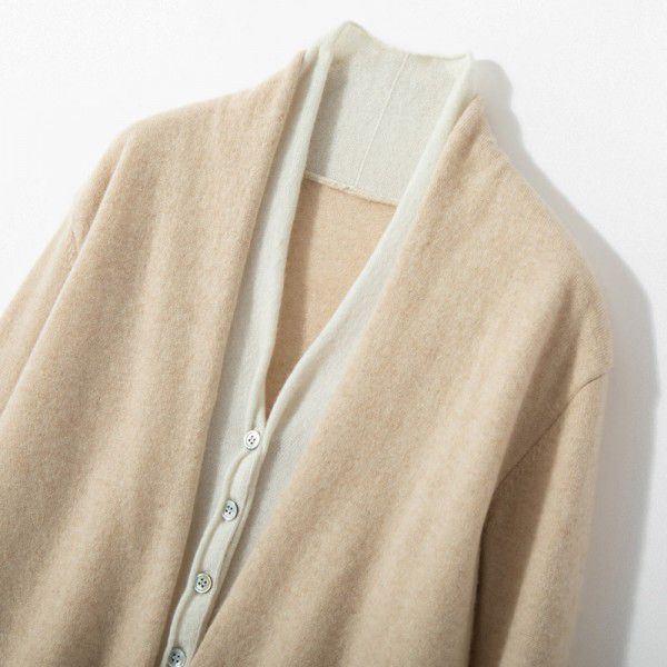 Loose V-neck women's cardigan sweater warm jacket