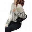 Woolen sweater, women's round neck striped pullover sweater, loose cashmere knit sweater as base