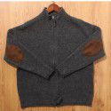 Retro knitted elbow patch stand up collar cardigan men's loose casual sweater jacket