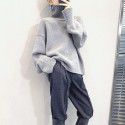 Woolen sweater women's high neck pullover versatile, thick silhouette loose and lazy style base sweater women