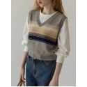 Retro college style striped knitted vest, knitted gradient layered top, inner and outer, women's clothing for spring