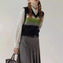 Retro college style striped knitted vest, knitted gradient layered top, inner and outer, women's clothing for spring