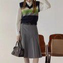 Retro college style striped knitted vest, knitted gradient layered top, inner and outer, women's clothing for spring